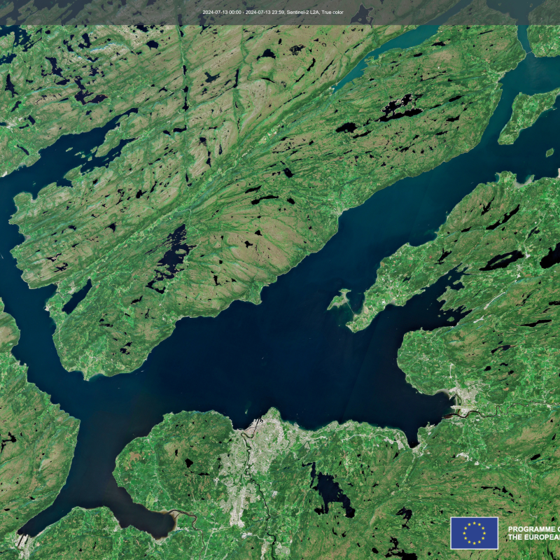 A rare, cloud-free image of Trondheim, Norway 